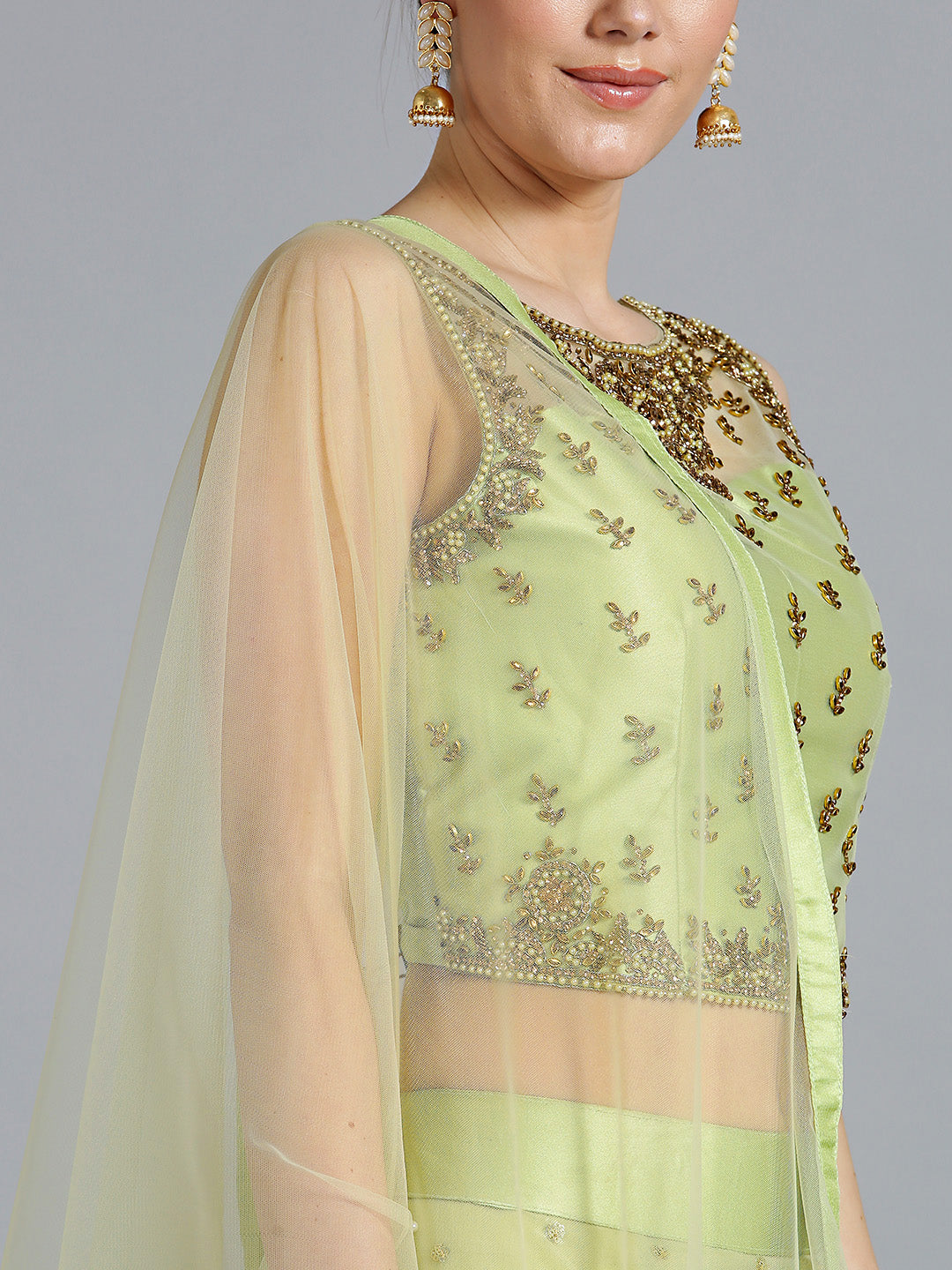 Pearl, Sequin Embellished Crop Top with Layered Lehenga