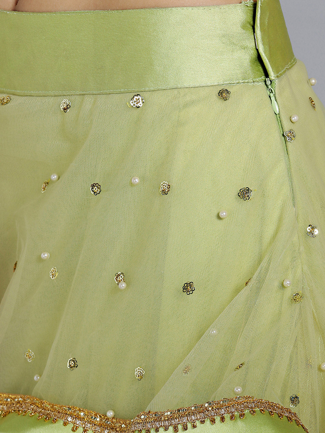 Pearl, Sequin Embellished Crop Top with Layered Lehenga
