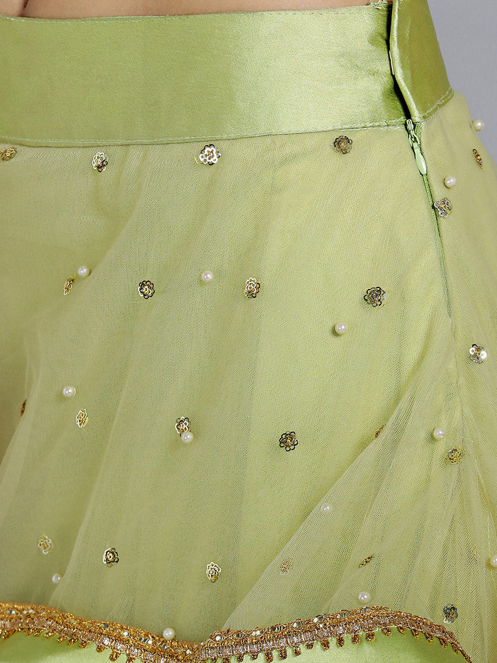 Pearl, Sequin Embellished Crop Top with Layered Lehenga