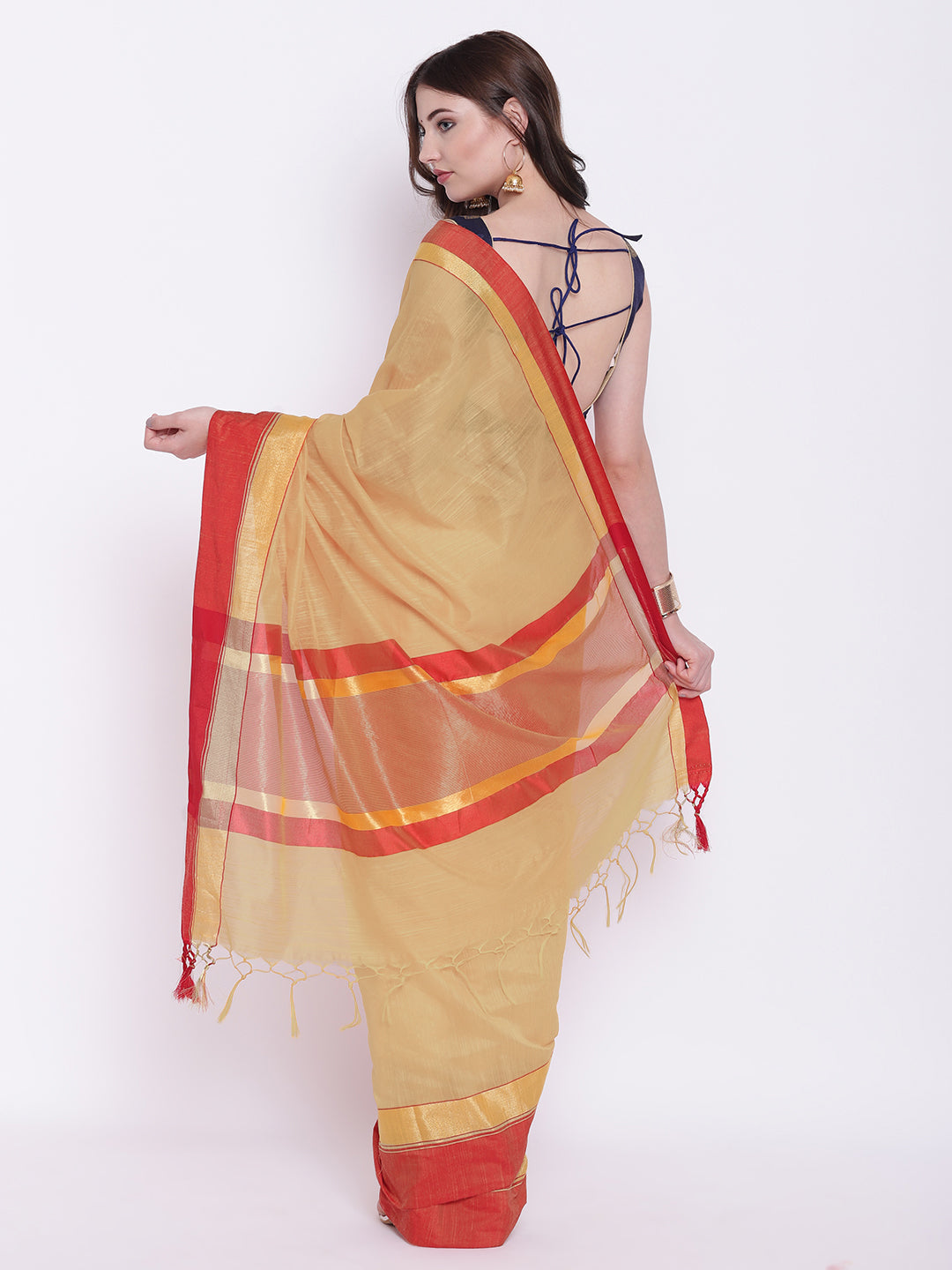 Handloom Cotton Silk Saree with Contrast Twin Borders