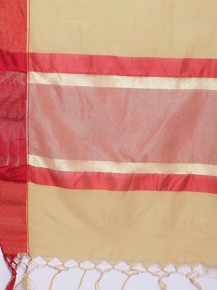 Handloom Cotton Silk Saree with Contrast Twin Borders