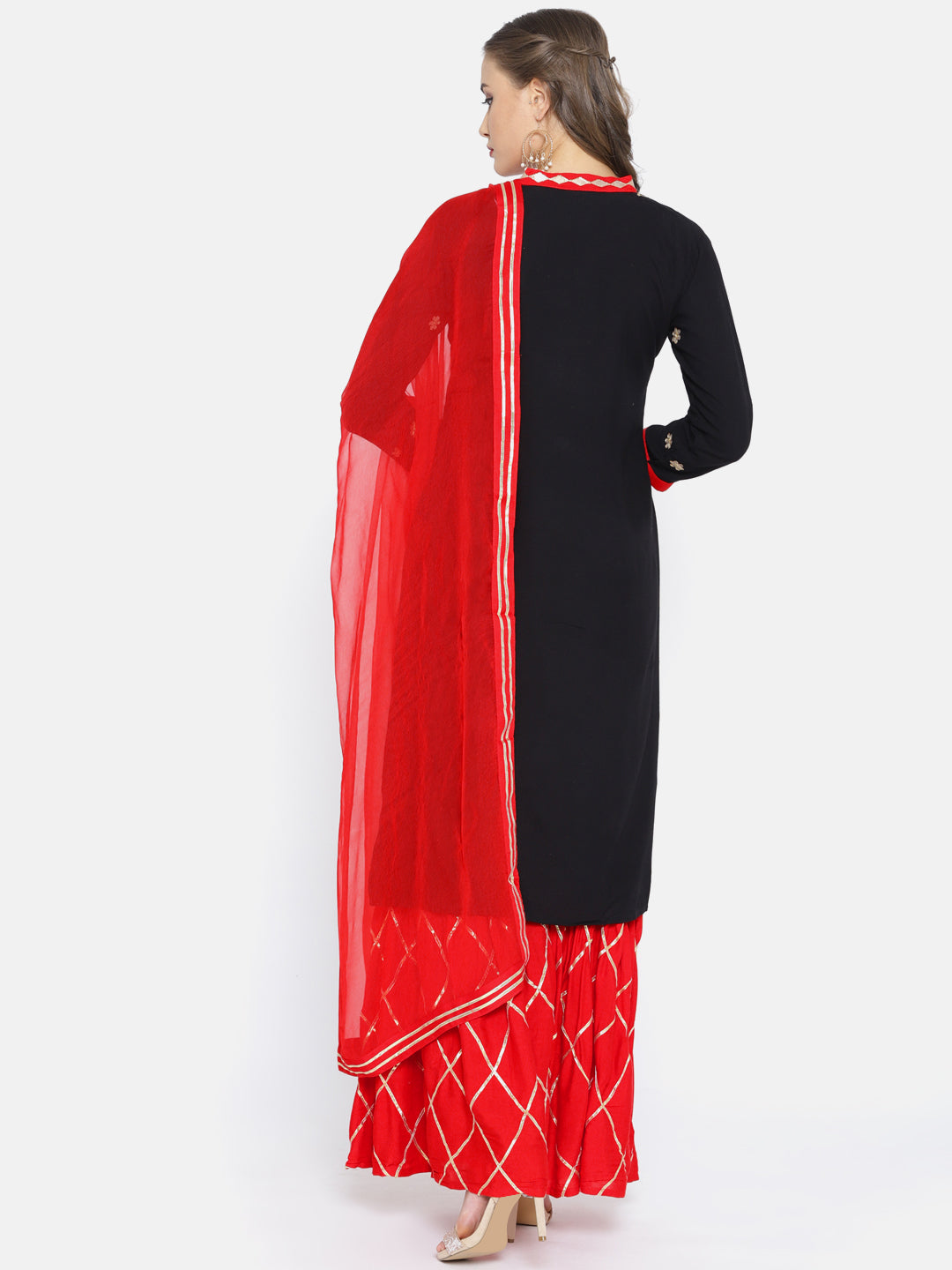 Black GotaPatti Work Kurta with Red Sharara Dupatta