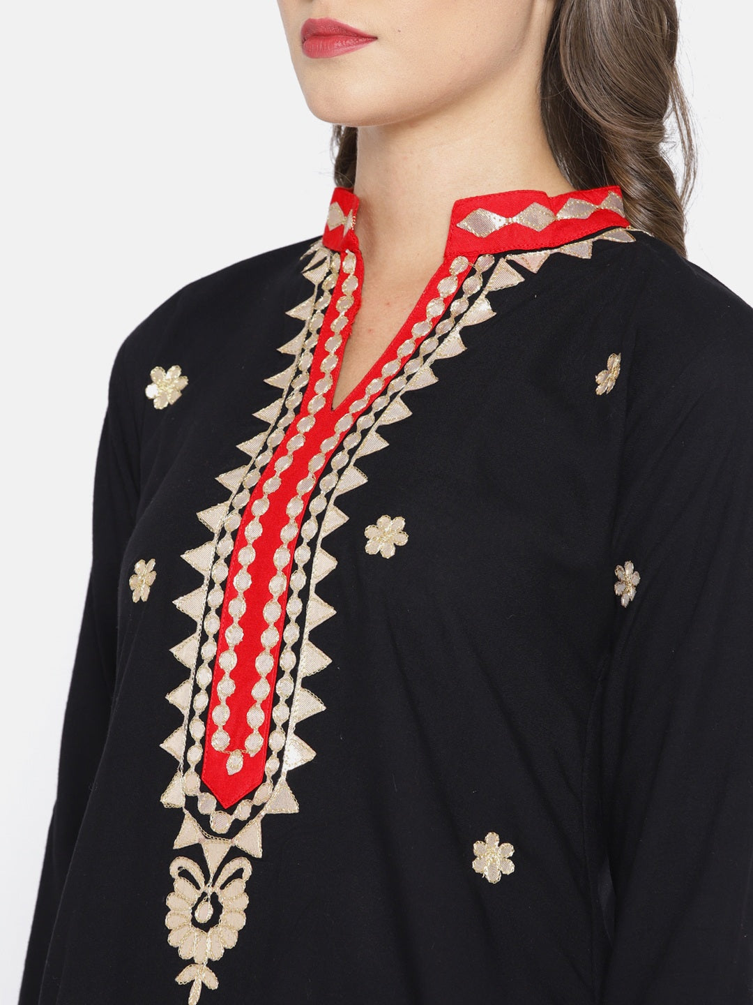 Black GotaPatti Work Kurta with Red Sharara Dupatta