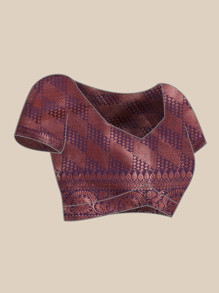 Deep Burgundy Oxidised Zari Handloom Silk Saree With Floral Motifs