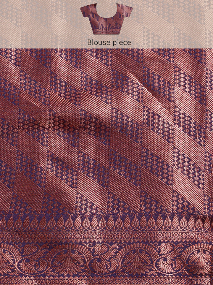 Deep Burgundy Oxidised Zari Handloom Silk Saree With Floral Motifs