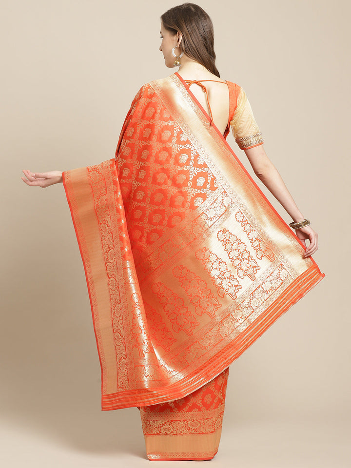 Banarasi Handloom Paisley Saree with Gold Zari Weaving in Gharchola Design & Heavy Pallu