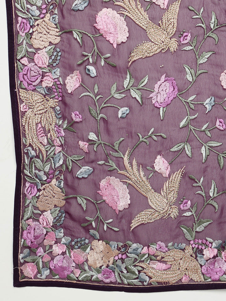 Parsi Inspired Saree with Multicolor Resham Embroidery