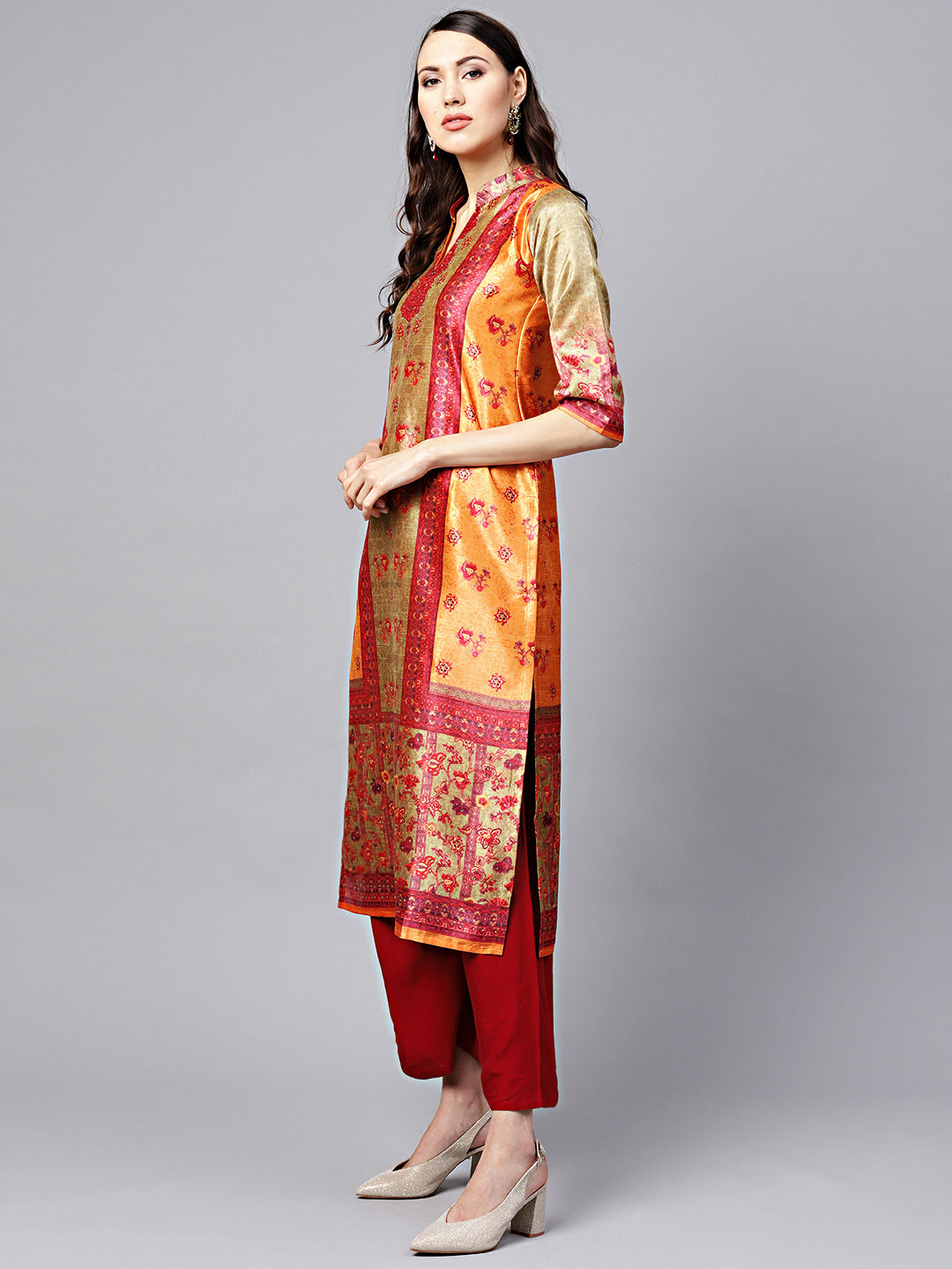 Chanderi Digital Print Suit with Crystal Embellishments