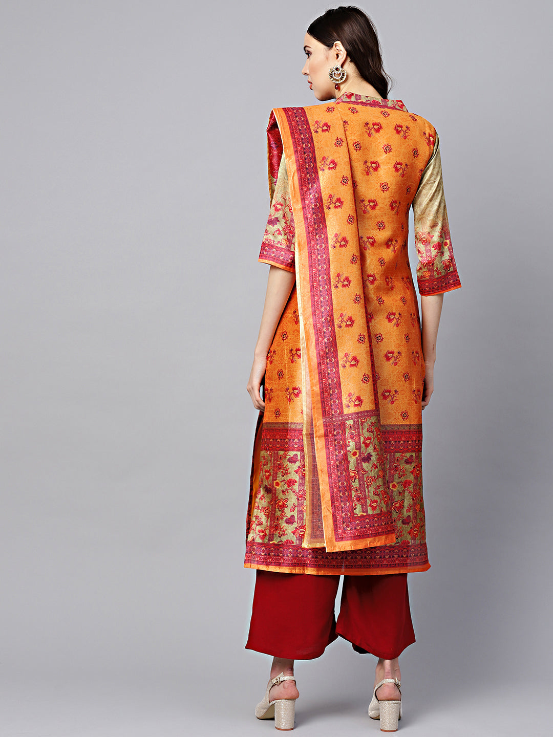 Chanderi Digital Print Suit with Crystal Embellishments