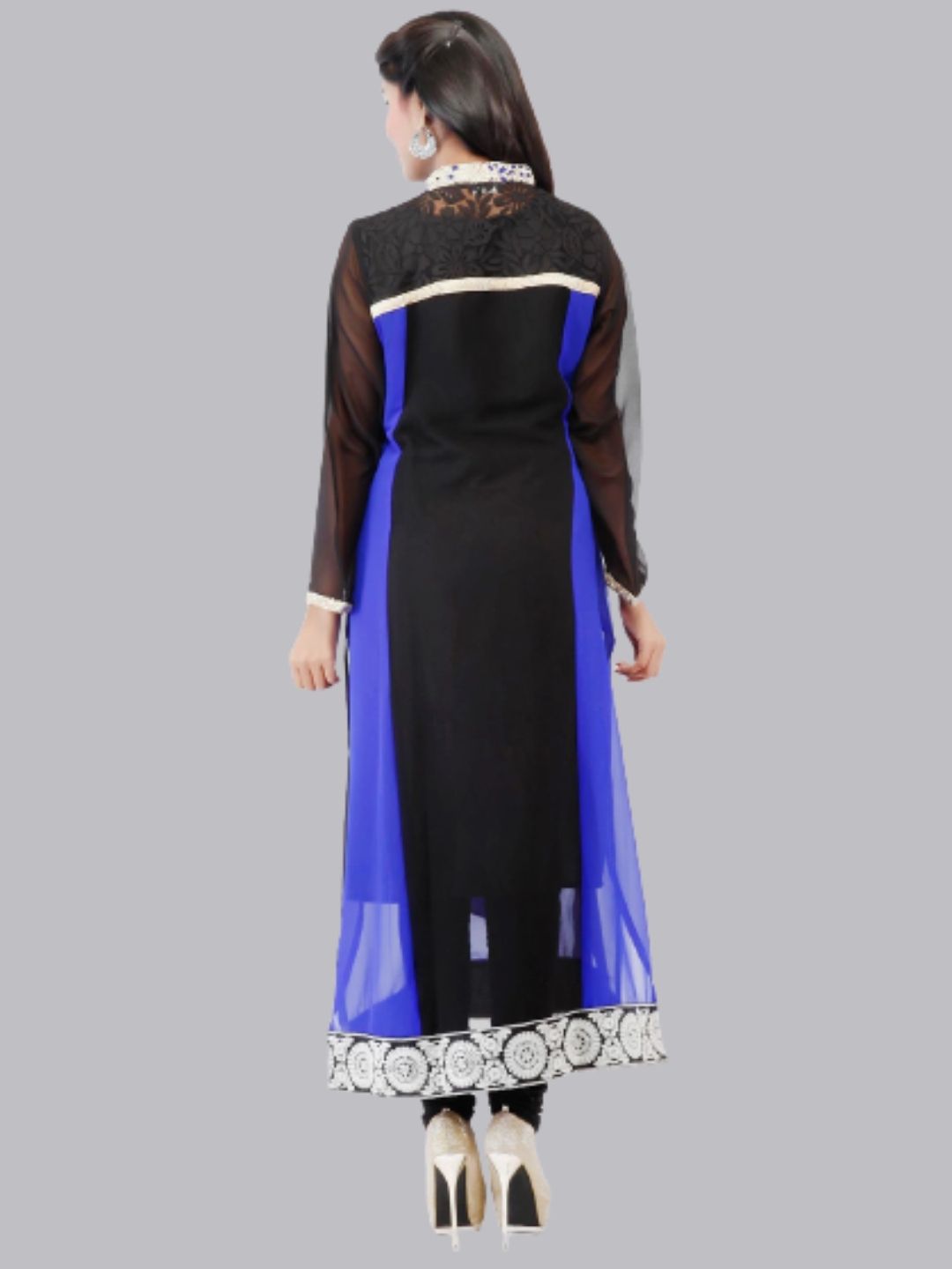 Black & Royal Blue Georgette Straight Patchwork Kurta