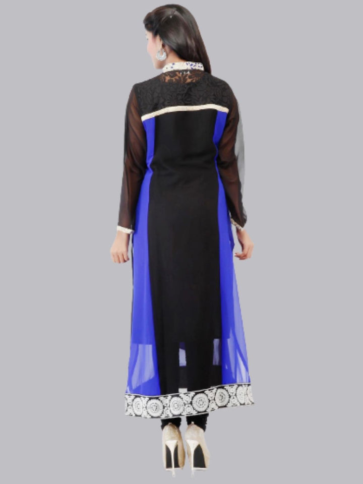 Black & Royal Blue Georgette Straight Patchwork Kurta