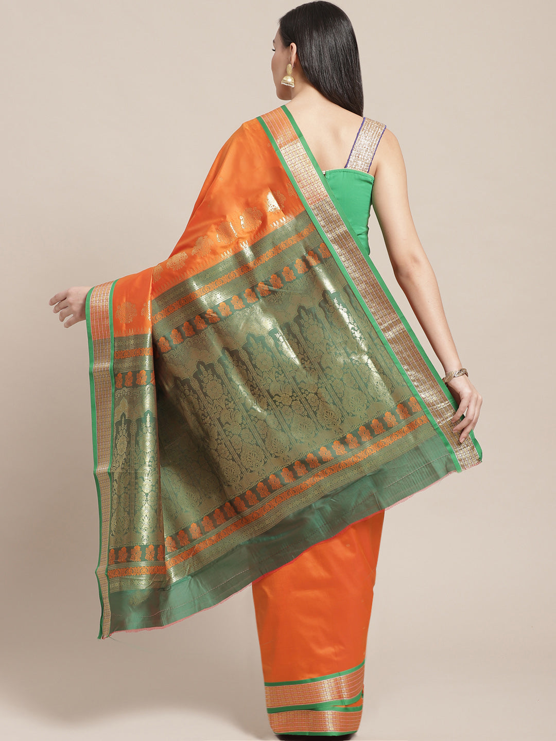Kanjiwaram Dupion Silk saree with Zari Weaving Contrast Border and Rich Temple Pallu