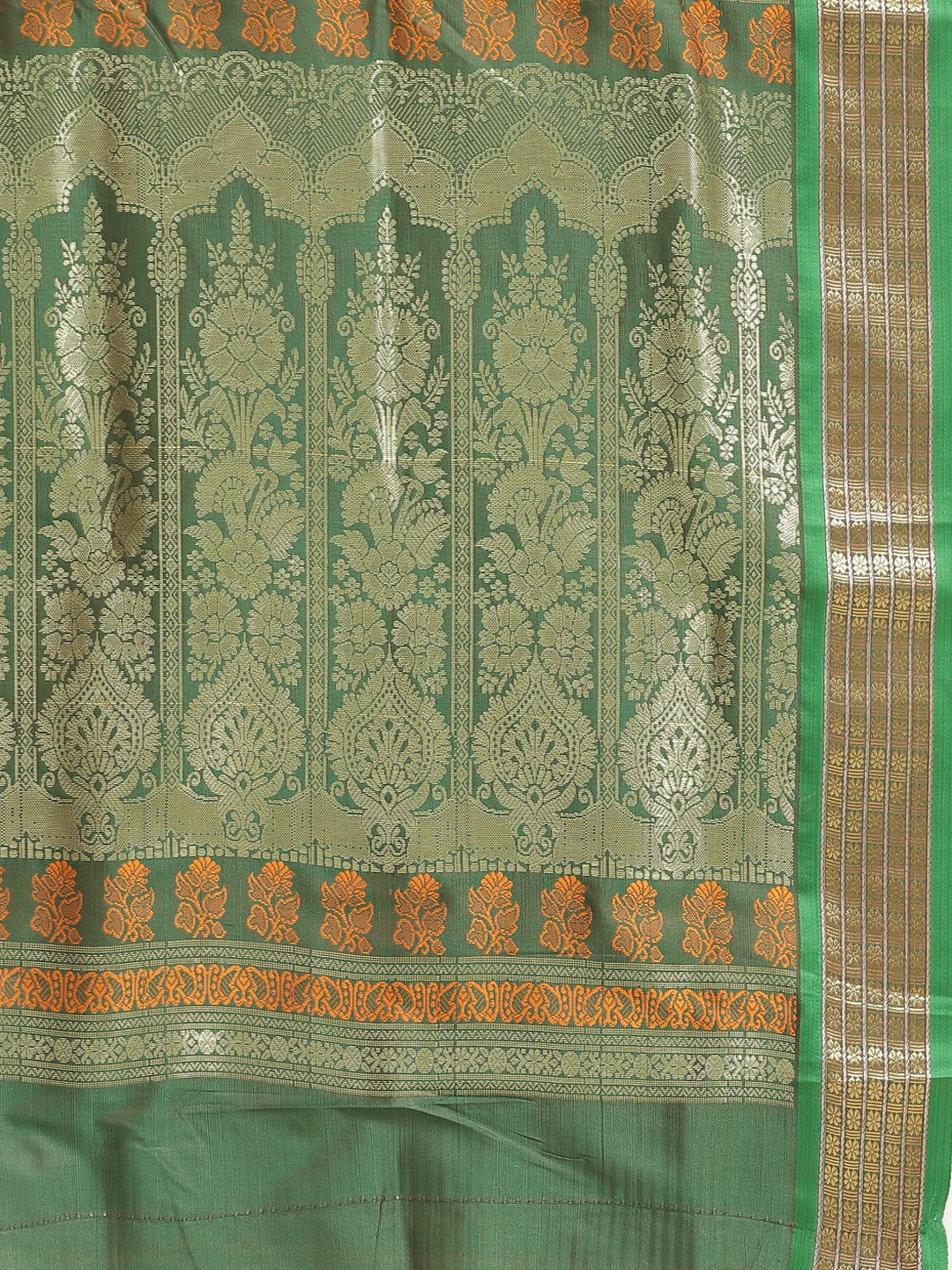 Kanjiwaram Dupion Silk saree with Zari Weaving Contrast Border and Rich Temple Pallu