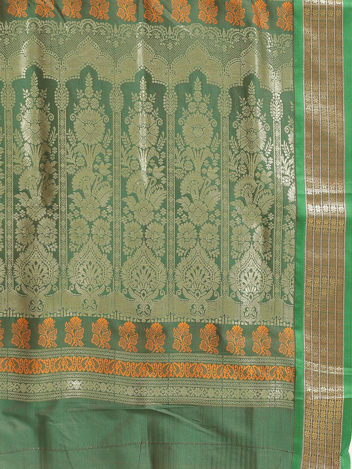Kanjiwaram Dupion Silk saree with Zari Weaving Contrast Border and Rich Temple Pallu