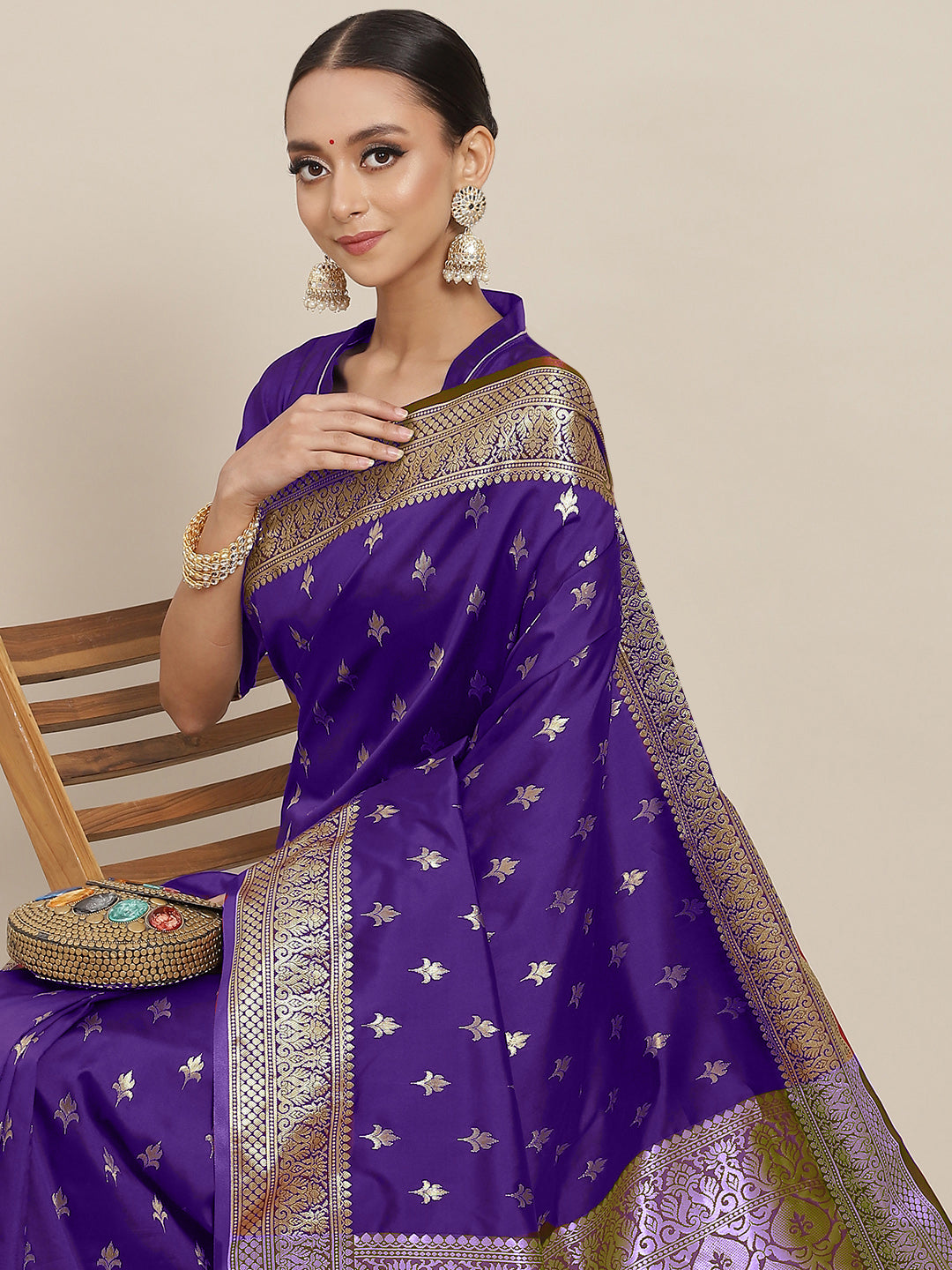 Chhabra 555 Mysore Handloom Silk Saree with Zari Woven Ethnic Tropical Motifs 