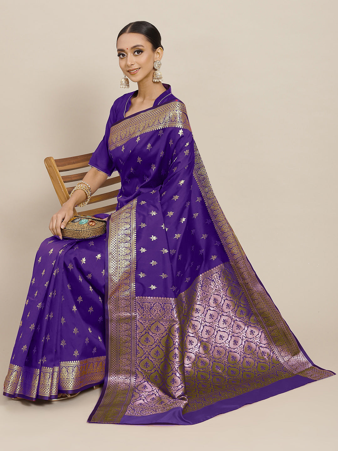 Mysore Handloom Silk Saree with Zari Woven Ethnic Tropical Motifs