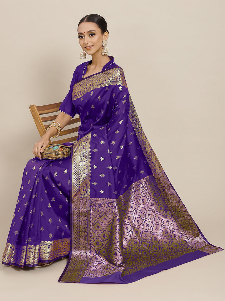 Mysore Handloom Silk Saree with Zari Woven Ethnic Tropical Motifs