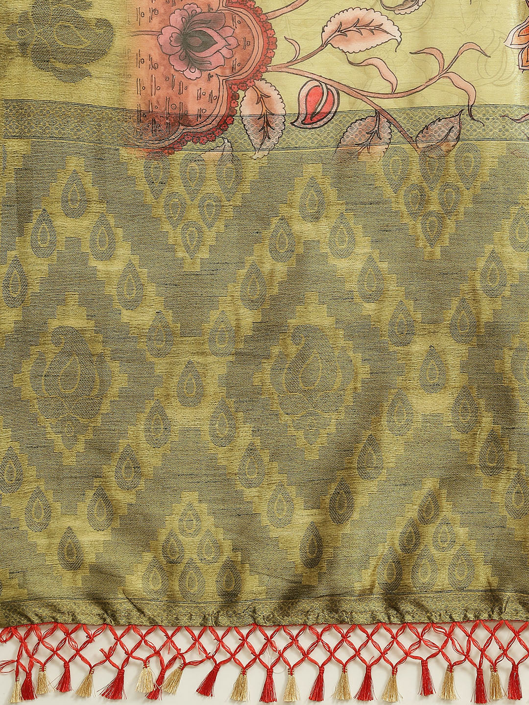 Mehendi Green Digital Printed Silk Saree With Paisley Woven Blouse