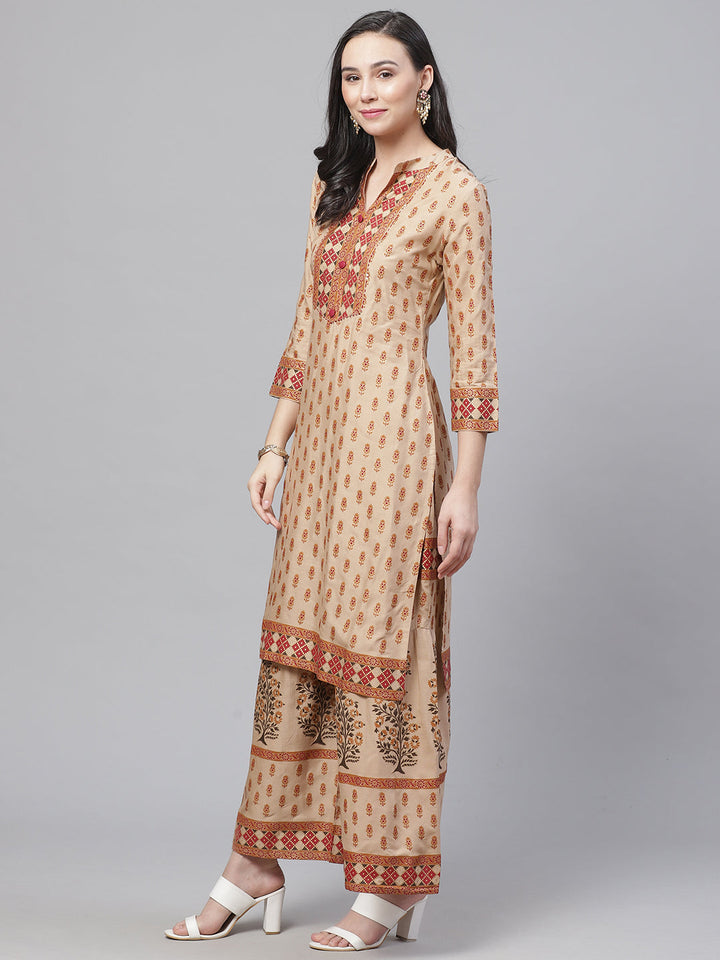 Made to Measure Kurta Pallazo Set With Ethnic Gold Block Printing & Sequence Embellished
