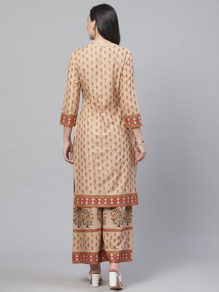 Made to Measure Kurta Pallazo Set With Ethnic Gold Block Printing & Sequence Embellished