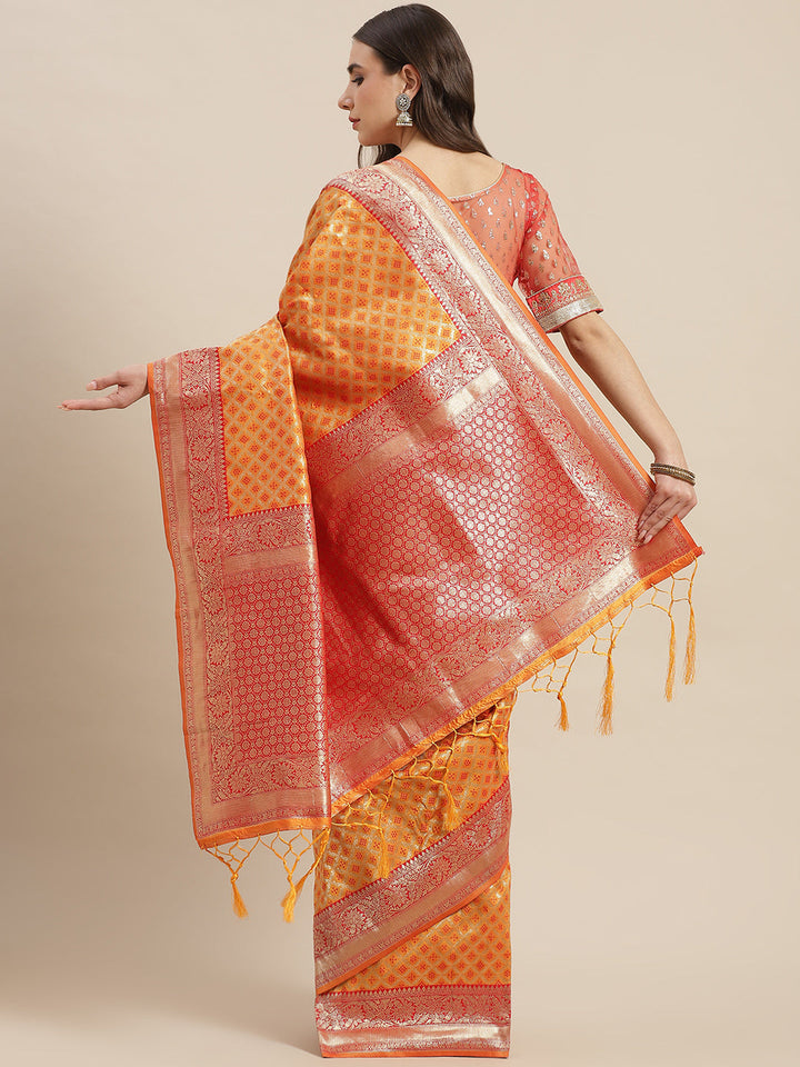 Orange Silk Meenakari Saree Embellished with Contrast Border