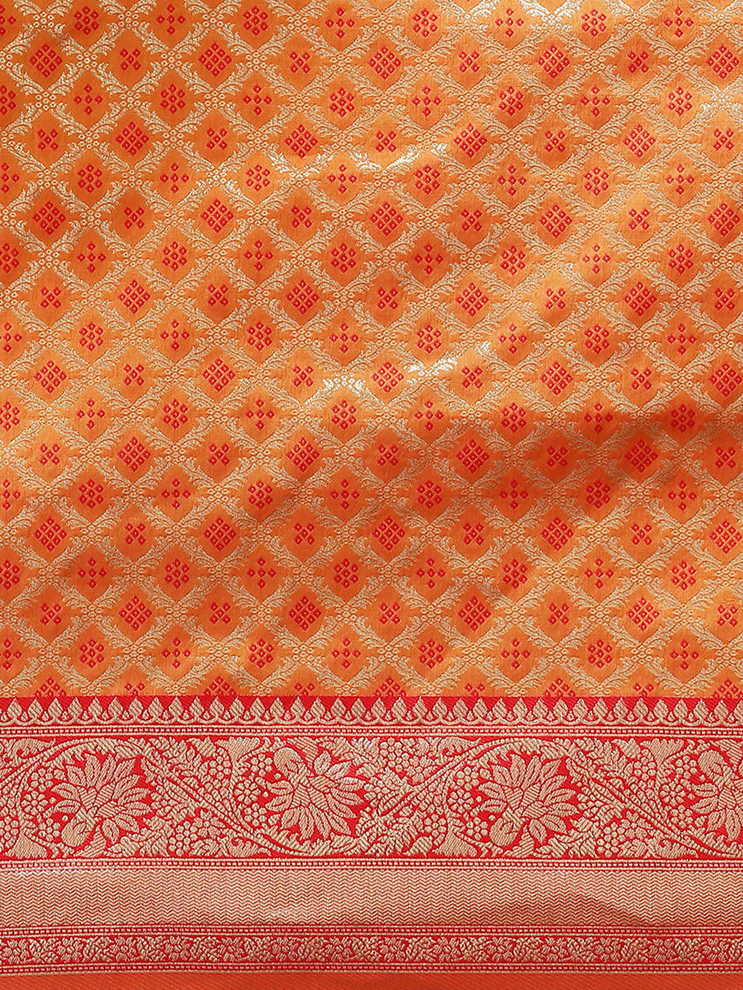 Orange Silk Meenakari Saree Embellished with Contrast Border