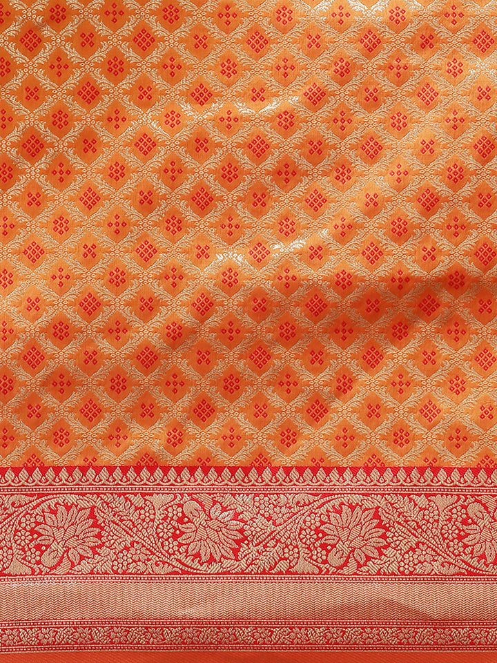 Orange Silk Meenakari Saree Embellished with Contrast Border
