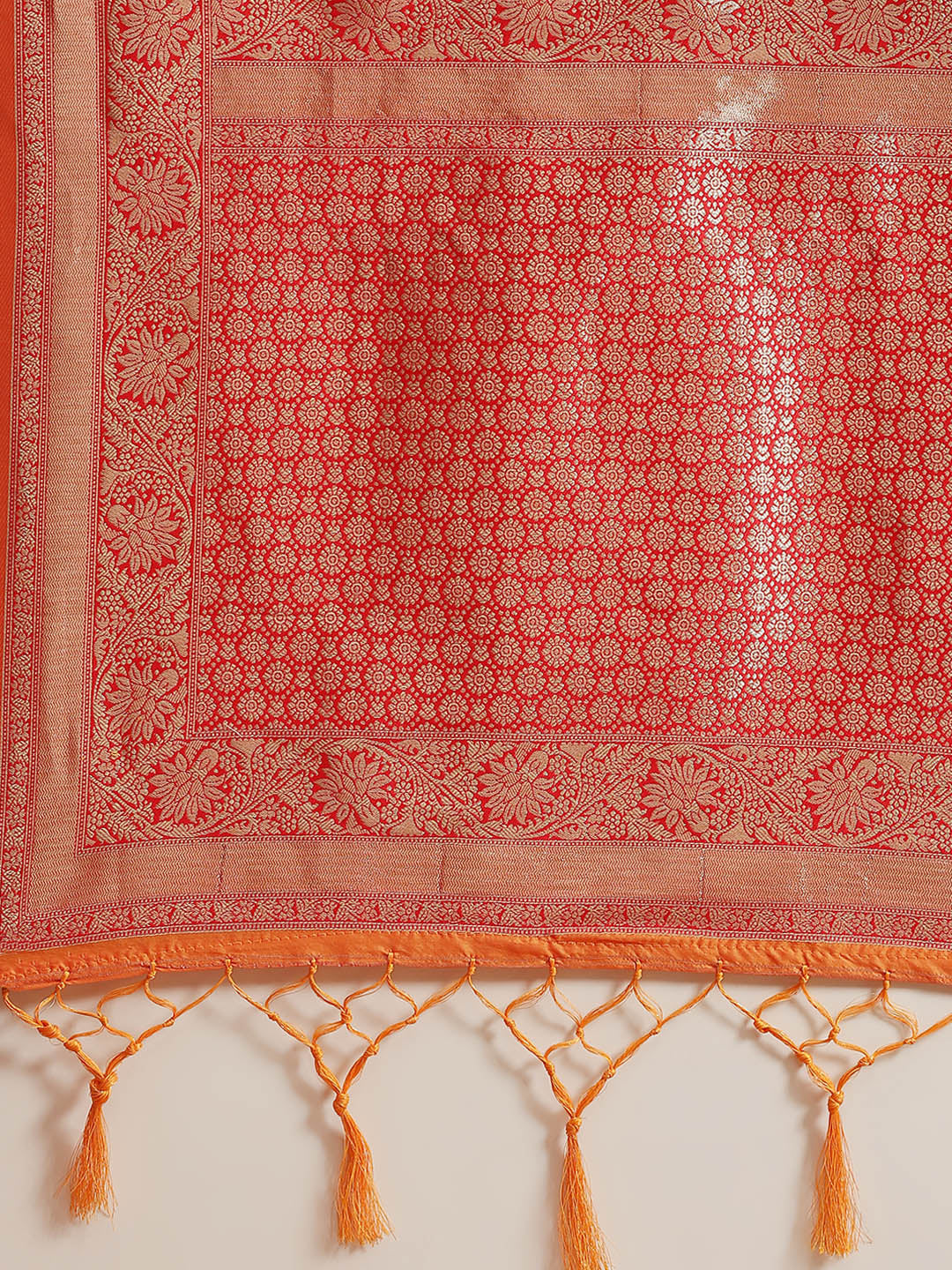 Orange Silk Meenakari Saree Embellished with Contrast Border