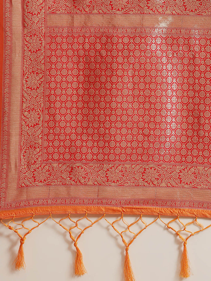 Orange Silk Meenakari Saree Embellished with Contrast Border