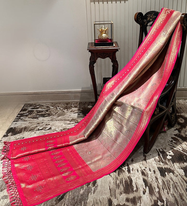 Stunning Pink and Gold Silk Saree with Elegant Design