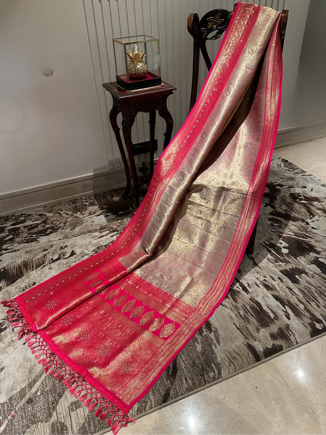 Stunning Pink and Gold Silk Saree with Elegant Design