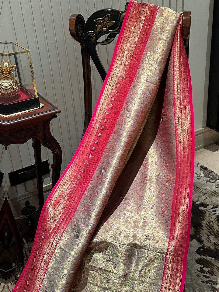 Stunning Pink and Gold Silk Saree with Elegant Design