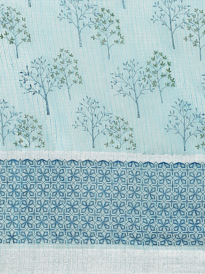 Pastel Blue Printed Floral Summerish Kota Cotton Saree