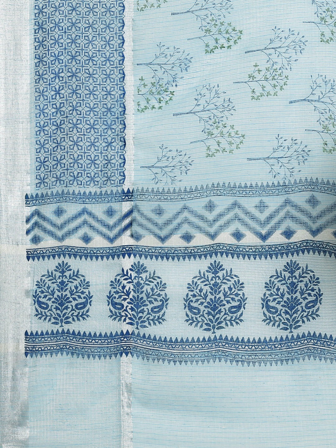 Pastel Blue Printed Floral Summerish Kota Cotton Saree