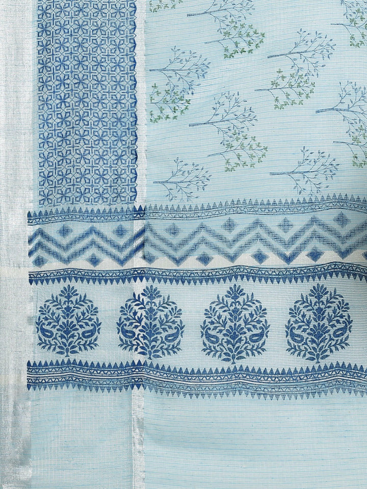 Pastel Blue Printed Floral Summerish Kota Cotton Saree