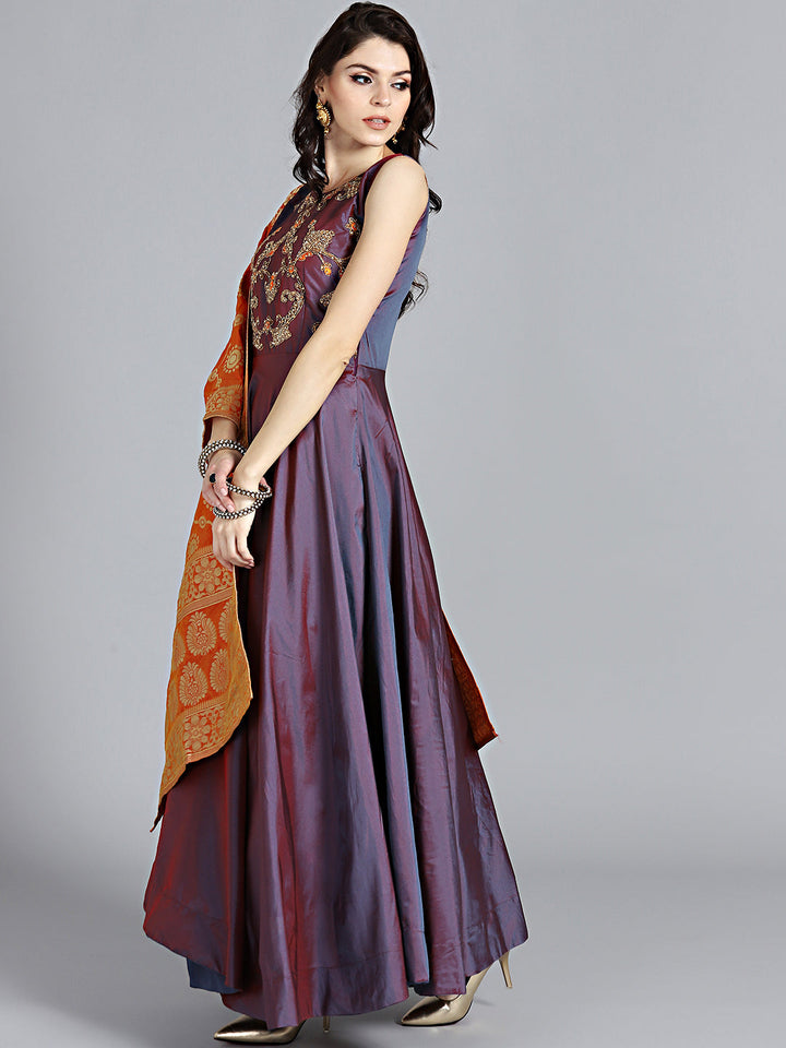 Embroidered Flared Suit with Banarasi dupatta