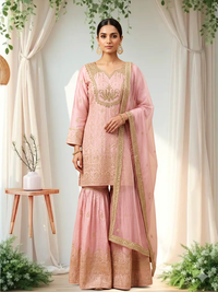 Zardozi Embroidered Straight Kurta with Gharara & Dupatta