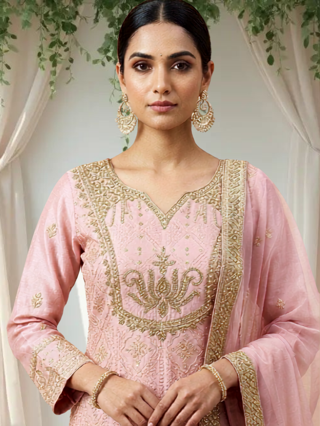 Zardozi Embroidered Straight Kurta with Gharara & Dupatta