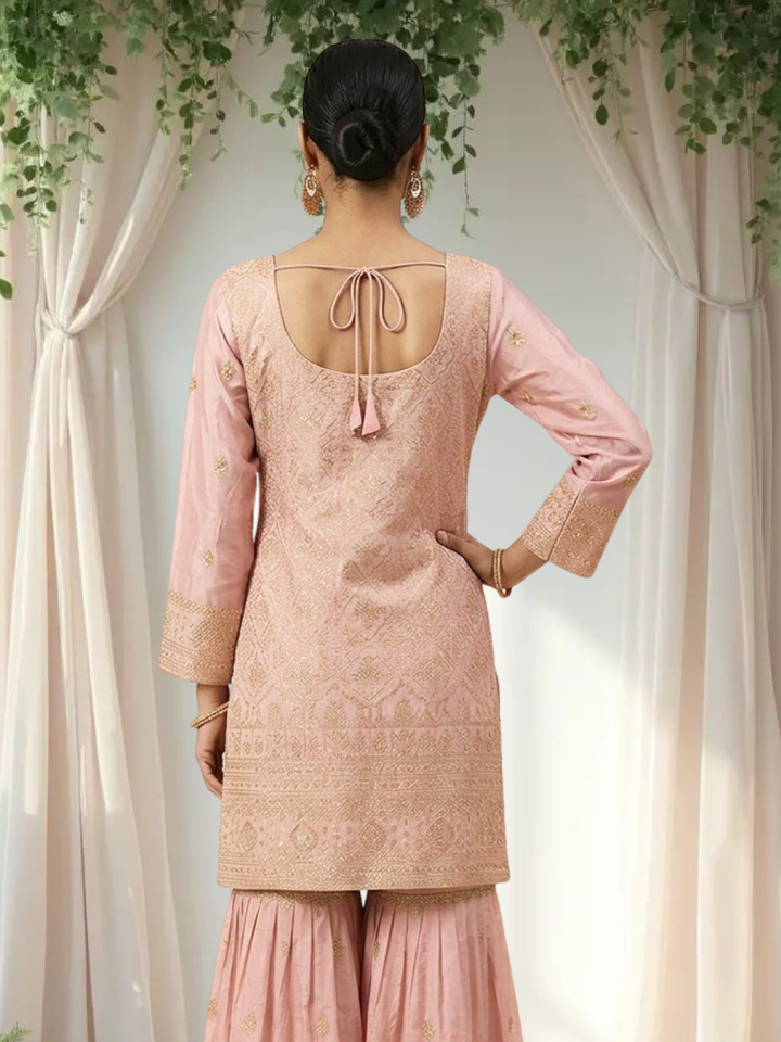 Zardozi Embroidered Straight Kurta with Gharara & Dupatta