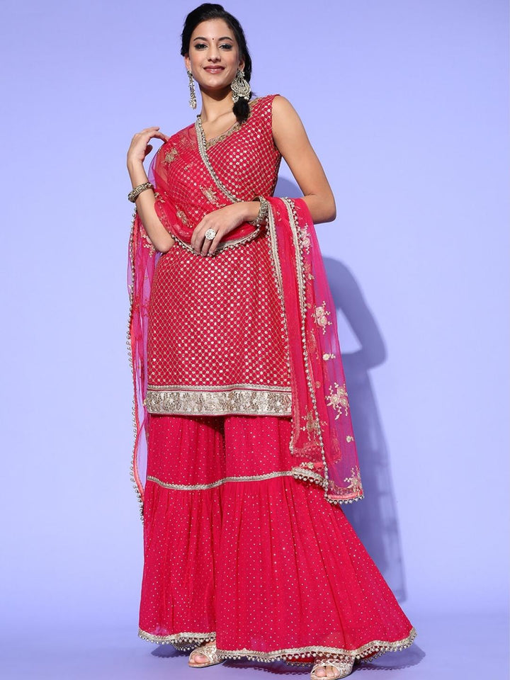 Magenta Sequin & Mukaish Embroidered Sharara Set