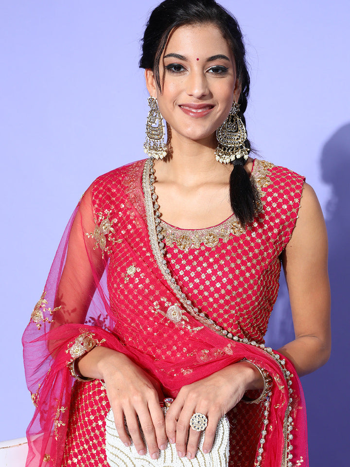 Magenta Sequin & Mukaish Embroidered Sharara Set