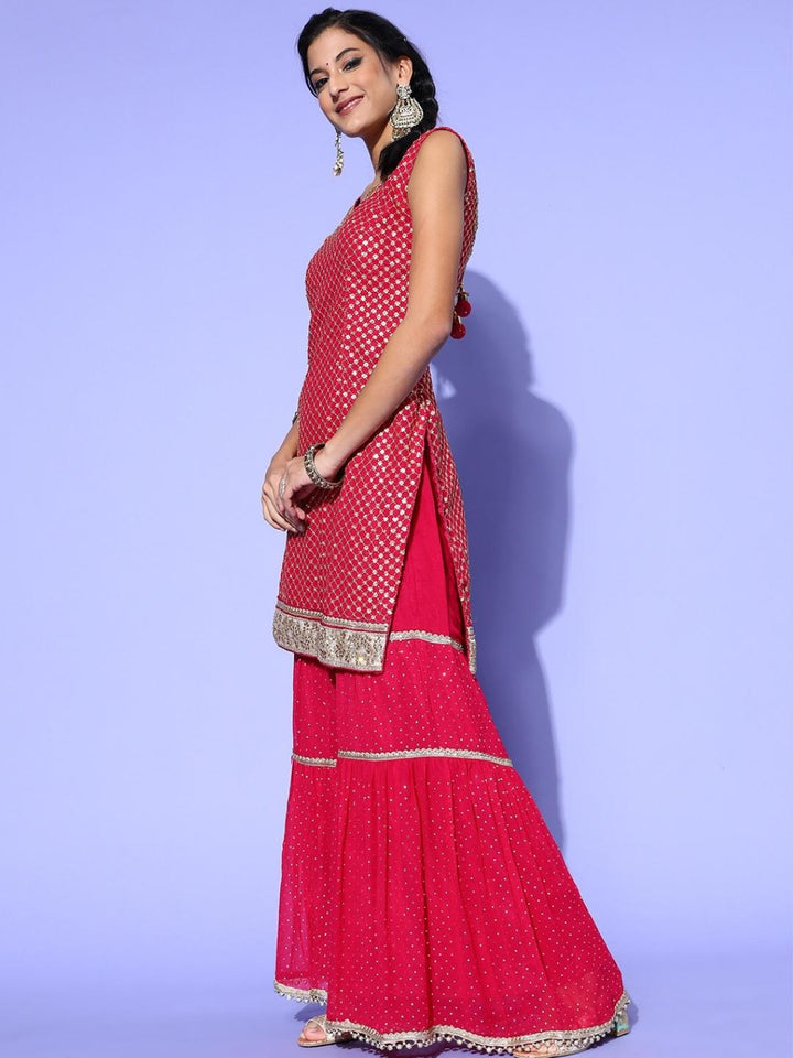 Magenta Sequin & Mukaish Embroidered Sharara Set