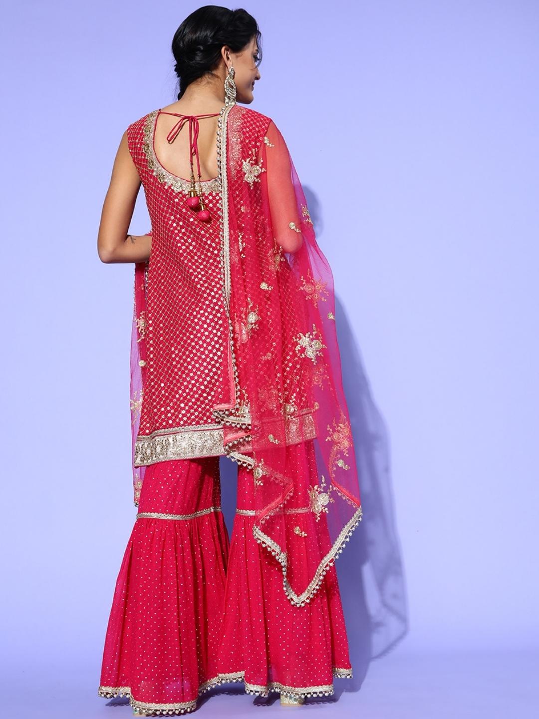 Magenta Sequin & Mukaish Embroidered Sharara Set