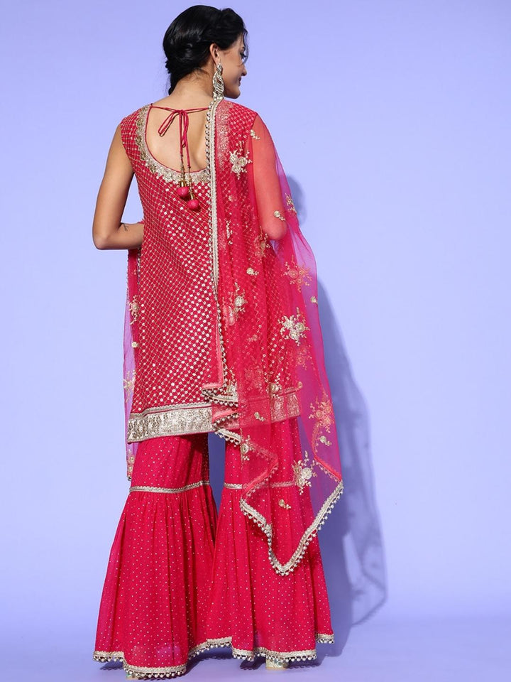 Magenta Sequin & Mukaish Embroidered Sharara Set