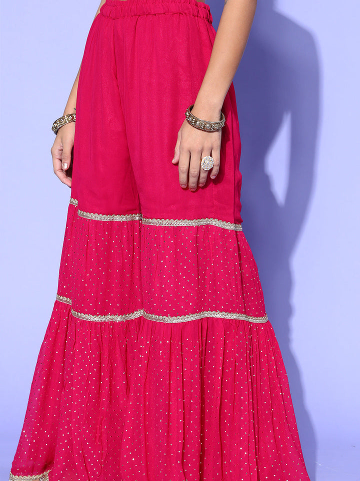 Magenta Sequin & Mukaish Embroidered Sharara Set
