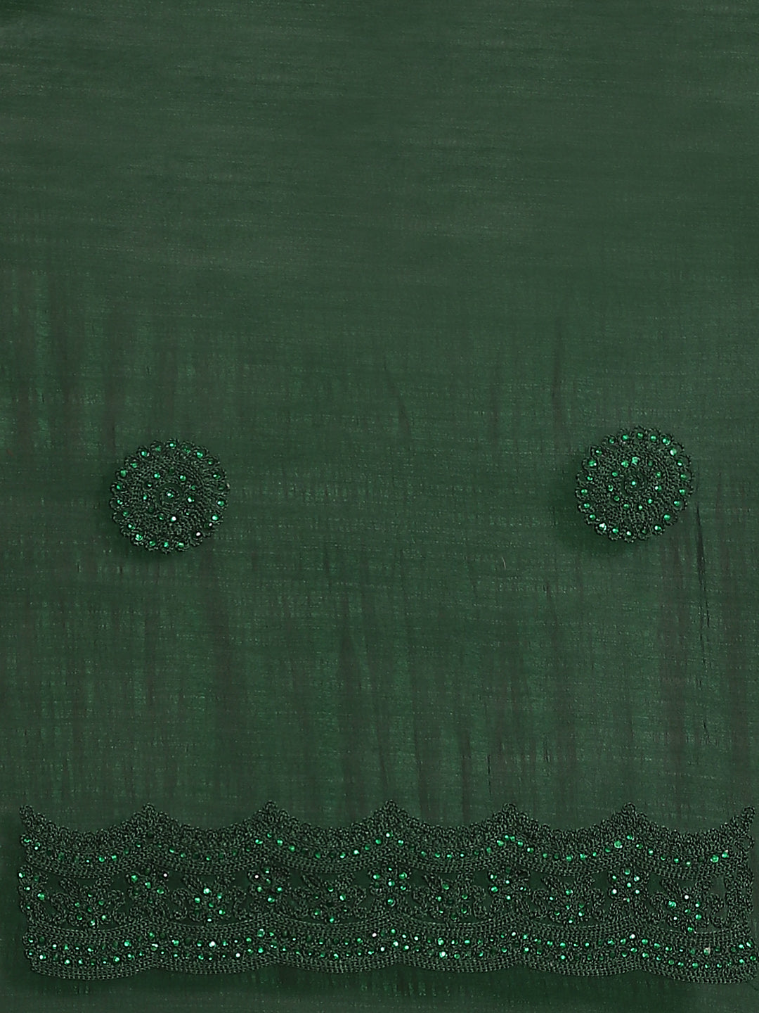 Bottle Green Raw Silk Scalloped Cut Work Saree with Stone & Resham Thread Embroidery