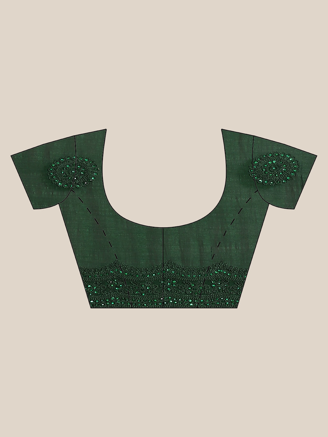 Bottle Green Raw Silk Scalloped Cut Work Saree with Stone & Resham Thread Embroidery