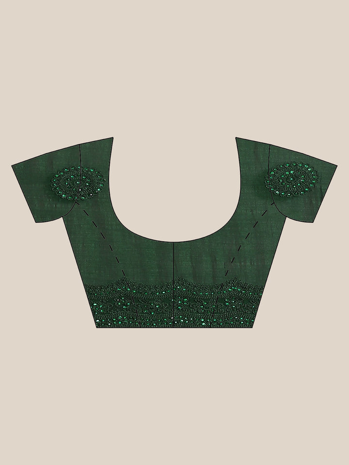 Bottle Green Raw Silk Scalloped Cut Work Saree with Stone & Resham Thread Embroidery