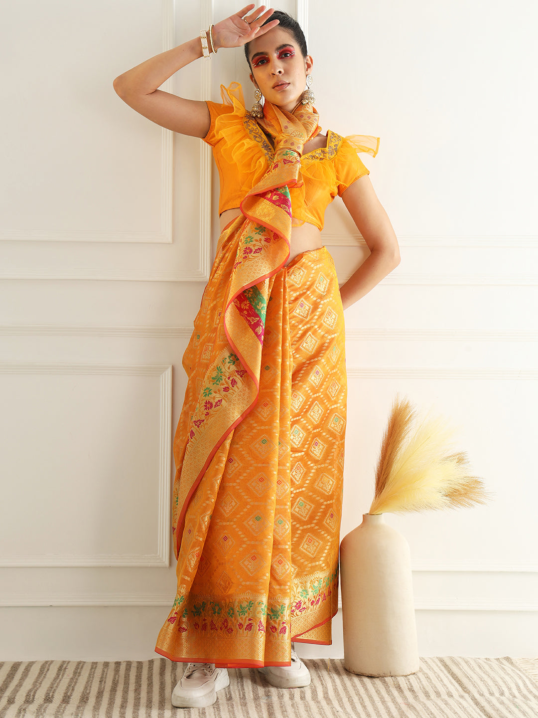 Chanderi Silk Resham & Zari Woven Meenakari Saree