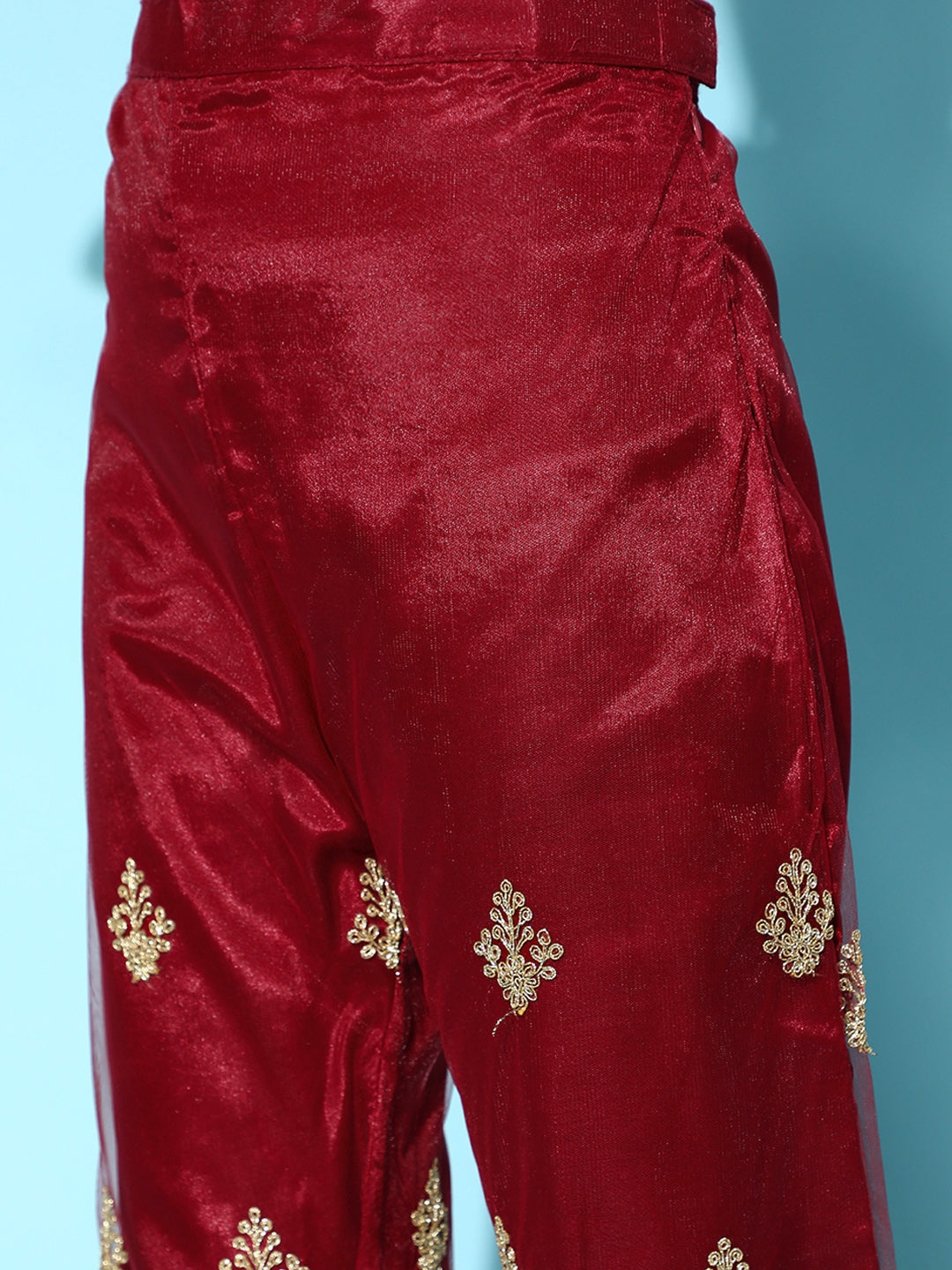 Maroon Net Suit Set with matching Long Jacket & dupatta